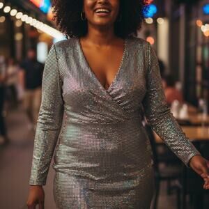 AKIRA Shimmering Silver Long Sleeve Dress